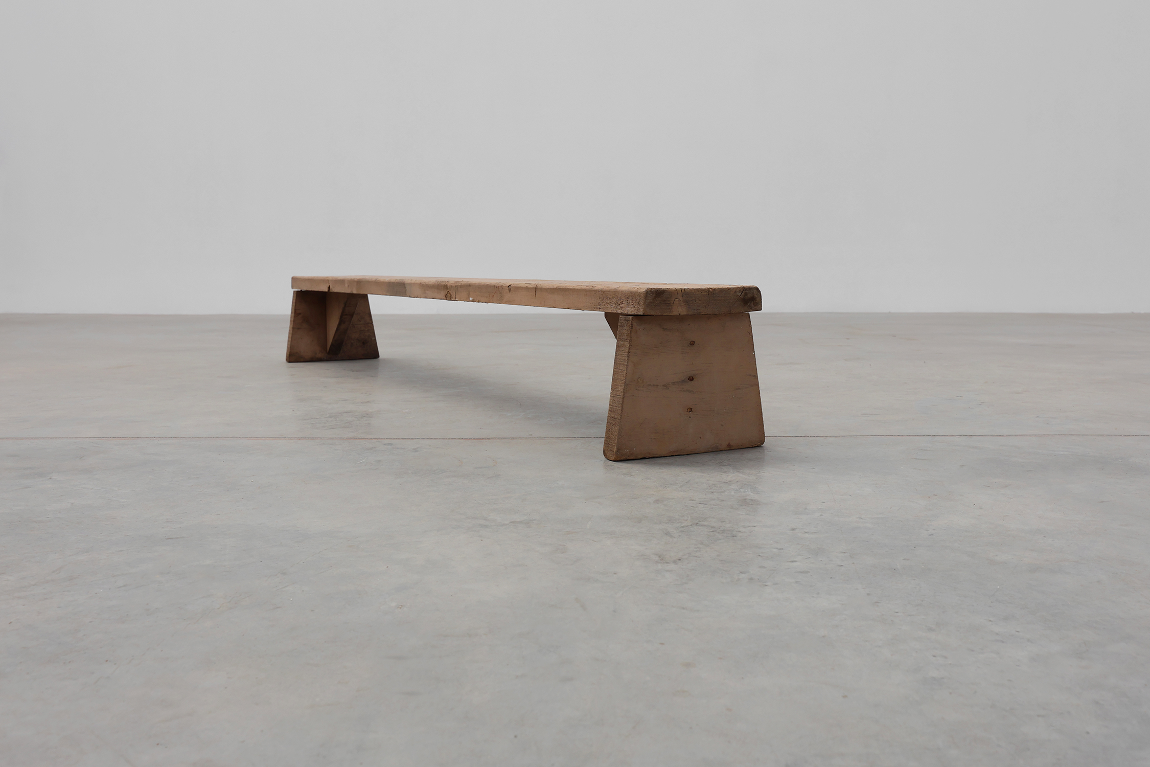 Rustic French solid wooden low bench in wabi wabi style, ca. 1880thumbnail